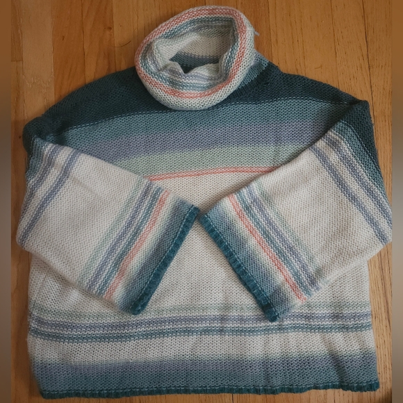 Anthropologie Cowl Neck Knit Sweater with 3/4 Sleeves and Stripes - Picture 4 of 8